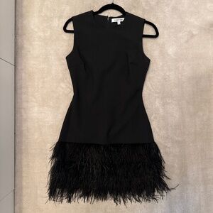 Sleeveless black minidress with ostrich feather hem